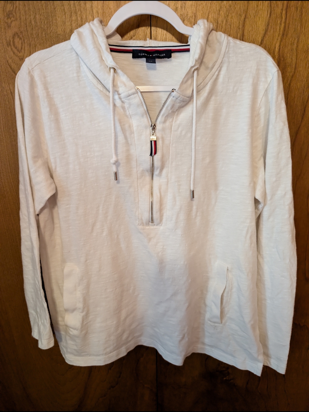 Tommy Hilfiger Women's White Half-Zip Hooded Pullover